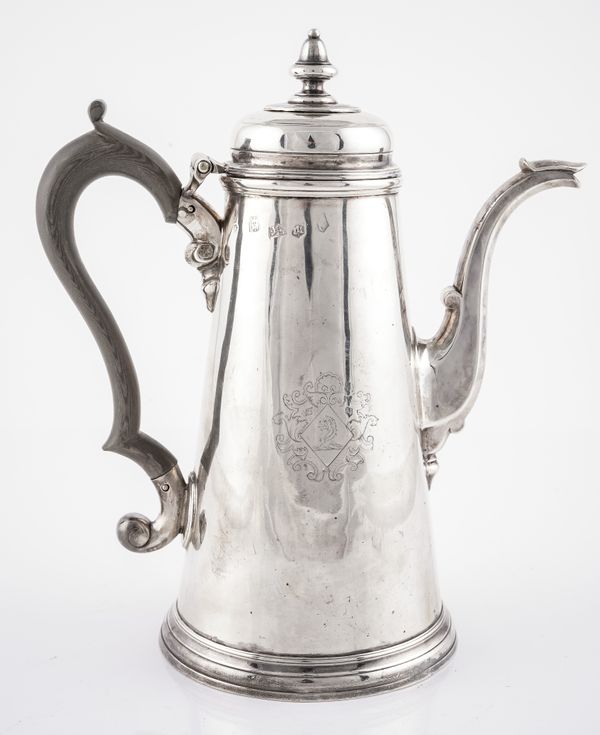 A GEORGE II SILVER CHOCOLATE POT