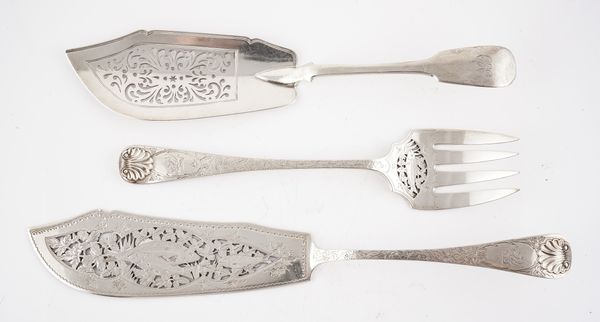 A PAIR OF VICTORIAN SILVER FISH SERVERS AND A SILVER FISH SLICE (3)