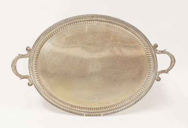 A GEORGE III SILVER TWIN HANDLED OVAL TRAY