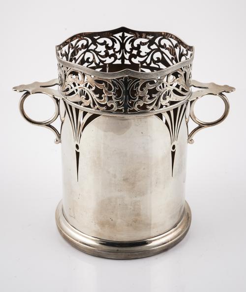 A SILVER TWIN HANDLED SODA SYPHON STAND