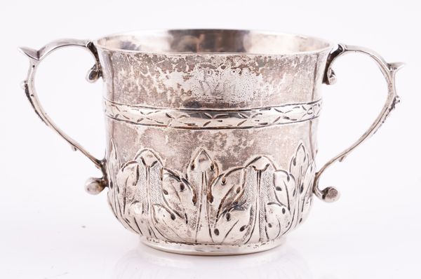 A SILVER TWIN HANDLED PORRINGER