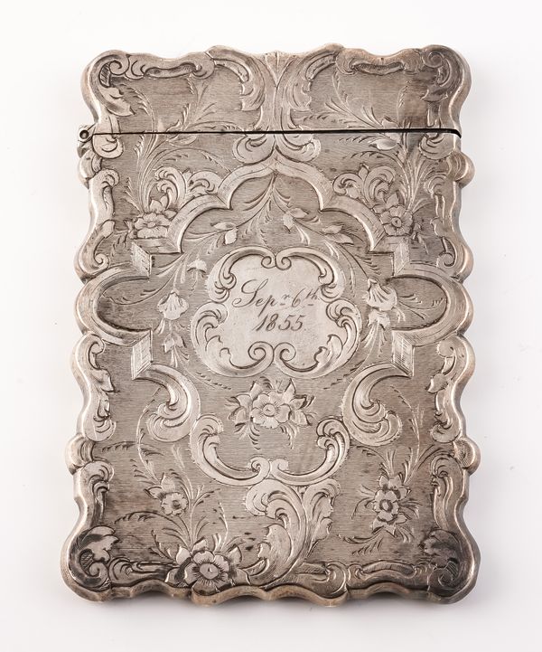 A VICTORIAN SILVER SHAPED RECTANGULAR VISITING CARD CASE