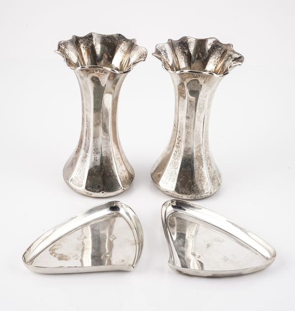 A PAIR OF SILVER VASES AND A PAIR OF SILVER DISHES (4)