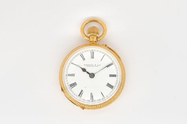 AN 18CT GOLD CASED, KEYLESS WIND OPENFACED LADY'S FOB WATCH