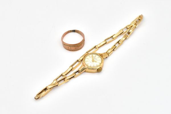 A GOLD RING AND ROTARY WATCH