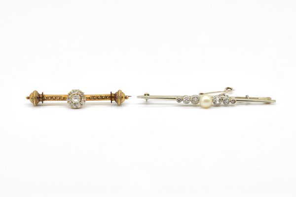 TWO ANTIQUE DIAMOND BAR BROOCHES (2)