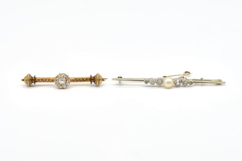 TWO ANTIQUE DIAMOND BAR BROOCHES (2)