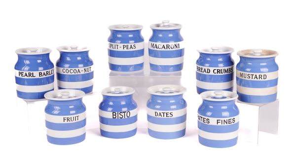 T.G. GREEN: TEN MEDIUM CORNISHWARE HOUSEHOLD JARS INCLUDING BISTO AND PATES-FINES (10)