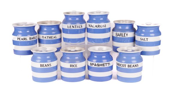 T.G. GREEN: TEN MEDIUM CORNISHWARE HOUSEHOLD JARS INCLUDING HARICOT BEANS AND MACARONI (10)