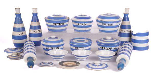 T.G. GREEN: A MIXED SELECTION OF CORNISHWARE ITEMS INCLUDING TWO ROLLING PINS, DRIPPING AND LARD BOWLS (20)