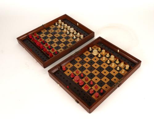 JAQUES & SONS, LONDON: TWO STATU QUO FOLDNG TRAVEL CHESS SET