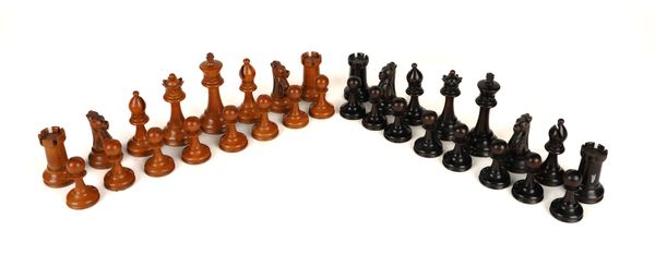 A VICTORIAN STAUNTON PATTERN BOXWOOD AND EBNOISED CHESS SET