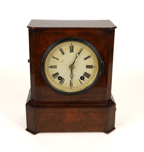 A BRASS INLAID WALNUT MANTEL CLOCK