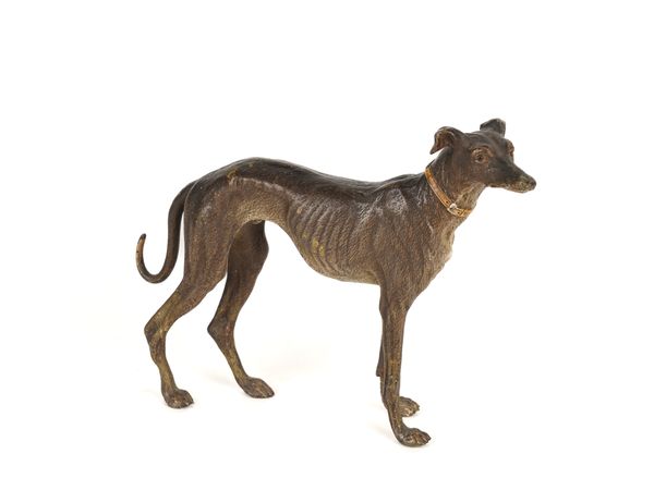 BERGMAN FOUNDRY: AN AUSTRIAN COLD-PAINTED BRONZE FIGURE OF A GREYHOUND