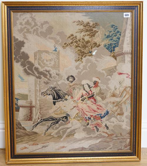 AN AUBUSSON STYLE NEEDLEWORK PICTURE