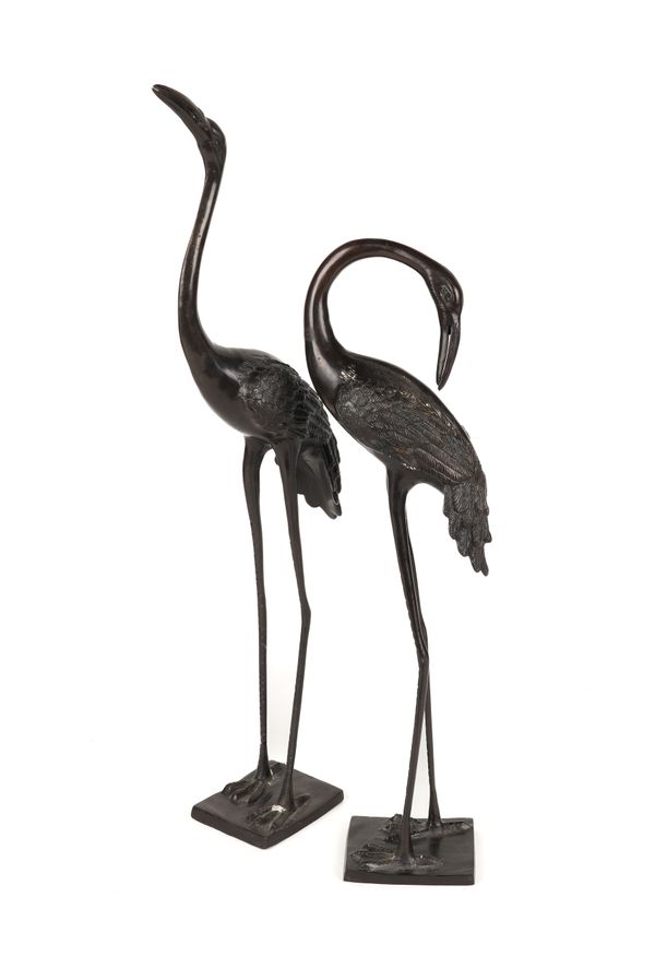 A PAIR OF JAPANESE BRONZE CRANES (2)