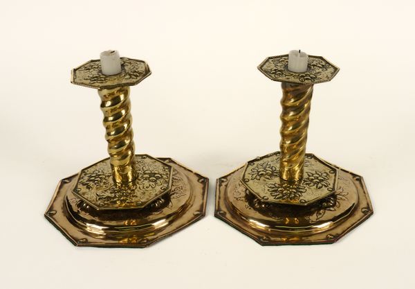 A PAIR OF SWEDISH EARLY 18TH CENTURY STYLE BRASS CANDLESTICKS (2)