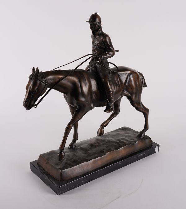 AFTER ISIDORE BONHEUR: BRONZE HUNTSMAN ON HORSE