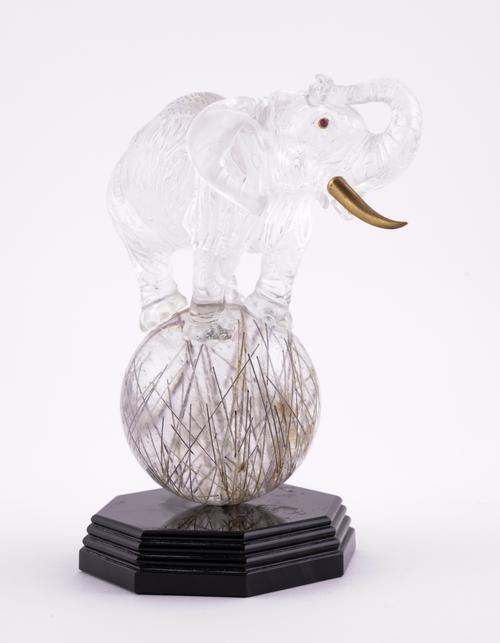 IDAR-OBERSTEIN: A GERMAN ROCK CRYSTAL AND RUTILATED QUARTZ ELEPHANT