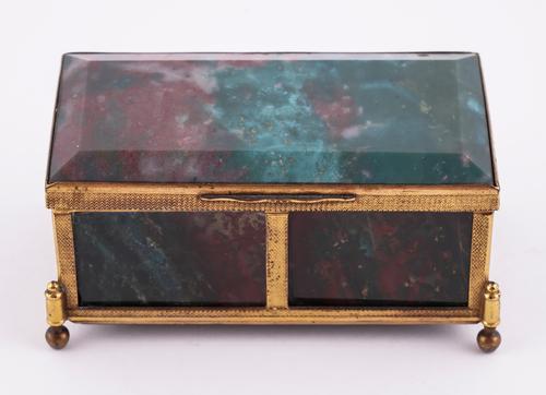 A GERMAN GILT-METAL MOUNTED CHALCEDONY BLOODSTONE BOX