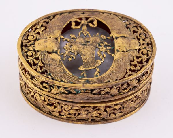 A PALAIS ROYAL GILT-METAL, MOTHER-OF-PEARL AND TORTOISESHELL PILL BOX OR POMANDER