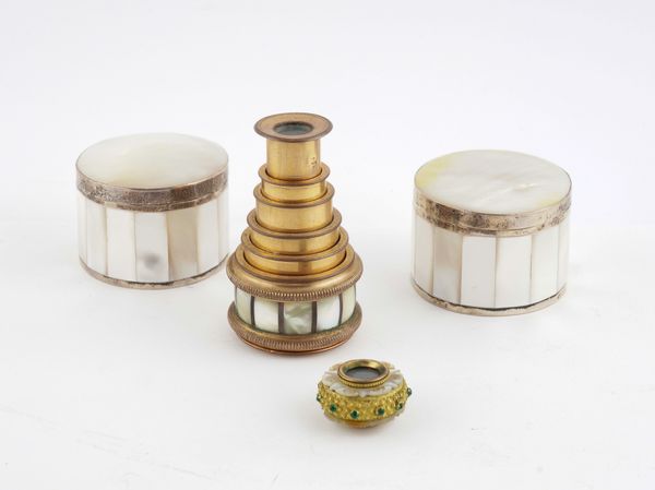 A LOUIS-PHILIPPE PALAIS ROYAL MOTHER-OF-PEARL AND GILT-METAL MONOCULAR AND ANOTHER (4)