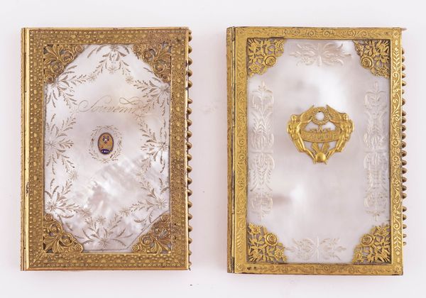 TWO CHARLES X PALAIS ROYAL MOTHER-OF-PEARL AND ORMOLU NOTEBOOKS (2)