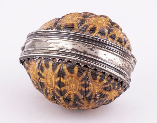 A SILVER MOUNTED TURTLE SHELL BOX