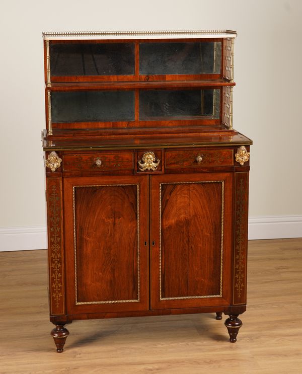 A REGENCY BRASS INLAID ROSEWOOD CHIFFONIER