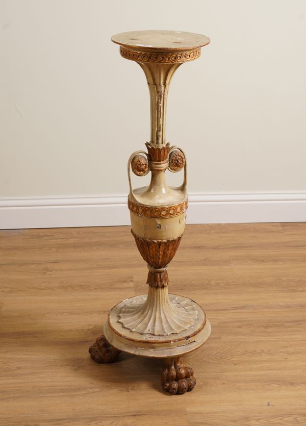 A PARCEL-GILT CREAM PAINTED GRECIAN REVIVAL TORCHERE OR STAND