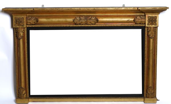 A WILLIAM IV GILT FRAMED SPLIT COLUMN MOUNTED OVERMANTEL MIRROR