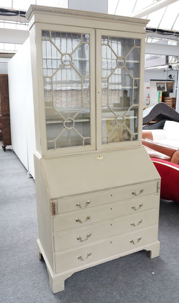 A GEORGE III PAINTED MAHOGANY BUREAU BOOKCASE