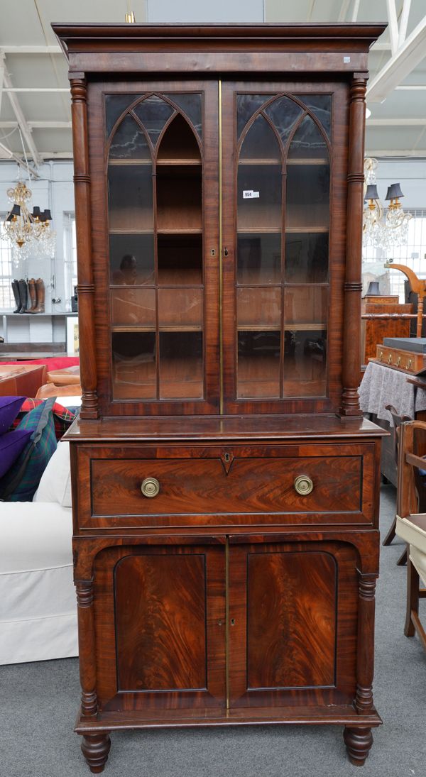 A WILLIAM IV MAHOGANY SECRETAIRE BOOKCASE CABINET