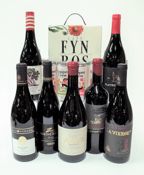 7 BOTTLES, 1 3l BOX, 8 CANS SOUTH AFRICAN WINE WINE