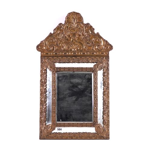 A DUTCH BRASS REPOUSSE MARGINAL MIRROR