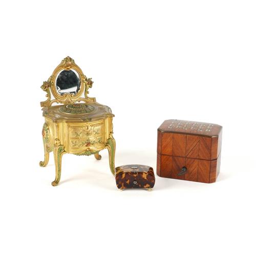 A FRENCH KINGWOOD CROSSBANDED MOTHER-OF-PEARL INLAID SCENT BOX  (3)