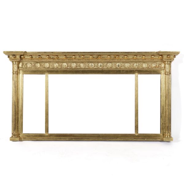 A 19TH CENTURY GILT FRAMED TRIPLE PLATE OVERMANTEL MIRROR