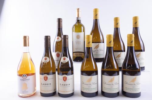 NINE BOTTLES FRENCH AND ONE ITALIAN WHITE AND ONE ARMENIAN ORANGE WINE