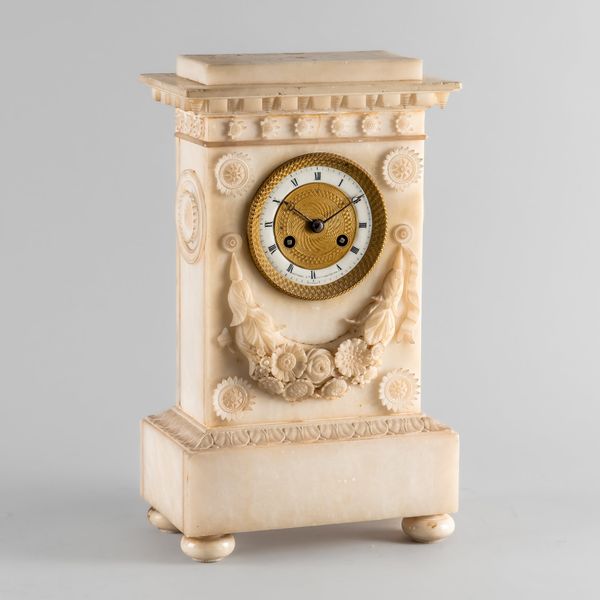 A RESTAURATION ALABASTER MANTEL CLOCK