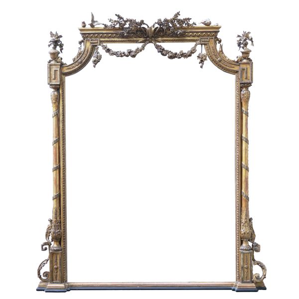A 19TH CENTURY FRENCH GILT FRAMED OVERMANTEL MIRROR
