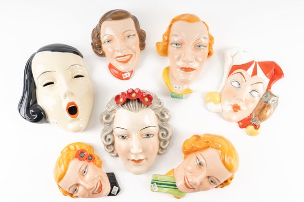 SIX CZECHOSLOVAKIAN POTTERY FEMALE WALL MASKS