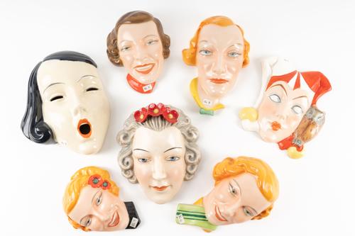 SIX CZECHOSLOVAKIAN POTTERY FEMALE WALL MASKS