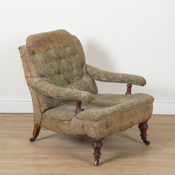 A VICTORIAN MAHOGANY FRAMED OPEN EASY ARMCHAIR