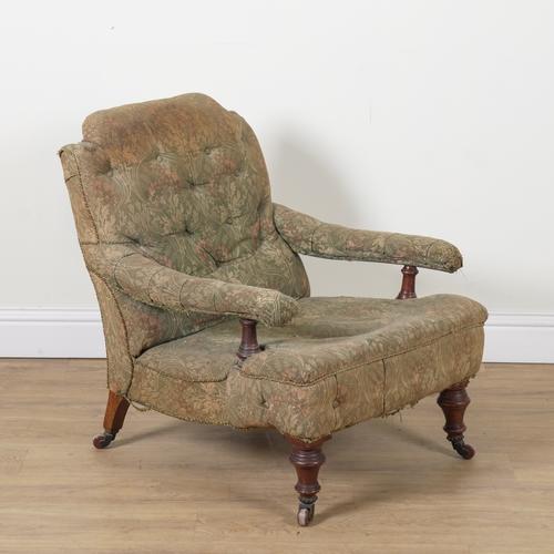 A VICTORIAN MAHOGANY FRAMED OPEN EASY ARMCHAIR