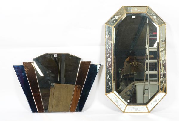 AN ART DECO STEPPED FAN SHAPED WALL MIRROR (2)