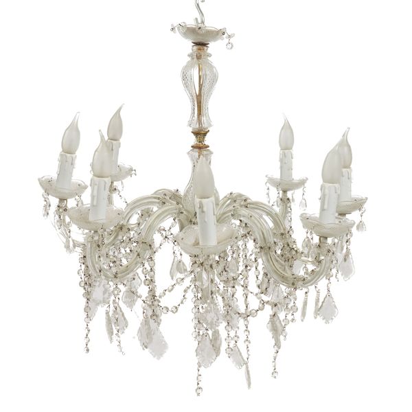 TWO MOULDED GLASS EIGHT GLASS CHANDELIERS (2)