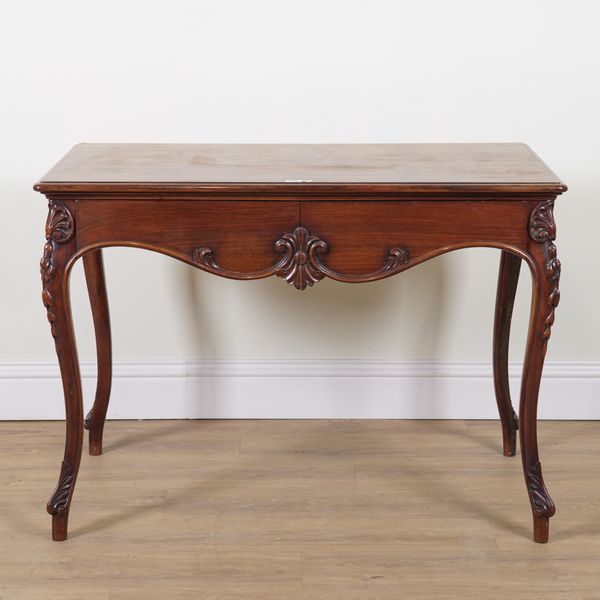 DESCHAMPS & CO MADRAS; AN ANGLO INDIAN HARDWOOD TWO DRAWER TABLE