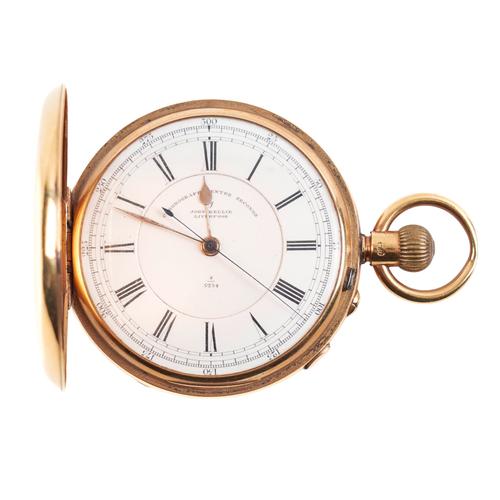 A GENTLEMAN'S 18CT GOLD CASED, KEYLESS WIND, OPENFACED, CENTRE STOP SECONDS POCKET CHRONOGRAPH