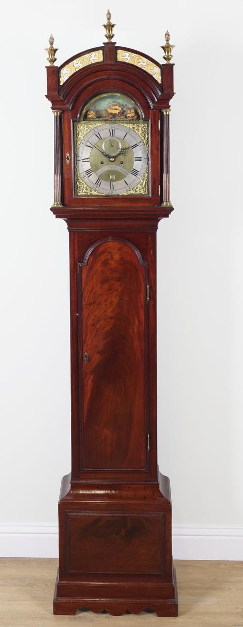 A GEORGE III MAHOGANY NAVAL AUTOMATA LONGCASE CLOCK