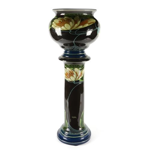 AN ART NOUVEAU POTTERY JARDINIERE AND PEDESTAL SIGNED R.DEAN (2)